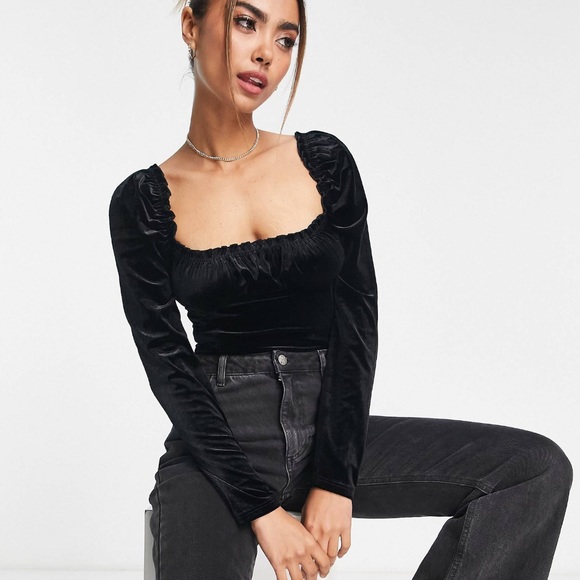 Velvet milkmaid bodysuit in black size 4 - Picture 4 of 8